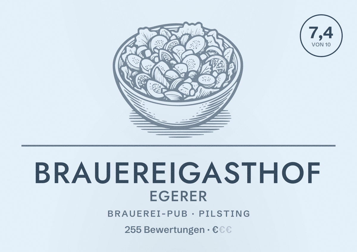 Illustriertes Poster von Brauereigasthof Egerer, Brauerei-Pub in Pilsting: Bewertung 7,4 von 10 aus 255 Bewertungen, Preisniveau €