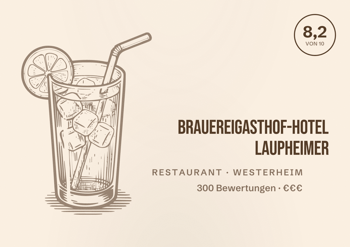 Illustriertes Poster von Brauereigasthof-Hotel Laupheimer, Restaurant in Westerheim: Bewertung 8,2 von 10 aus 300 Bewertungen, Preisniveau €€€