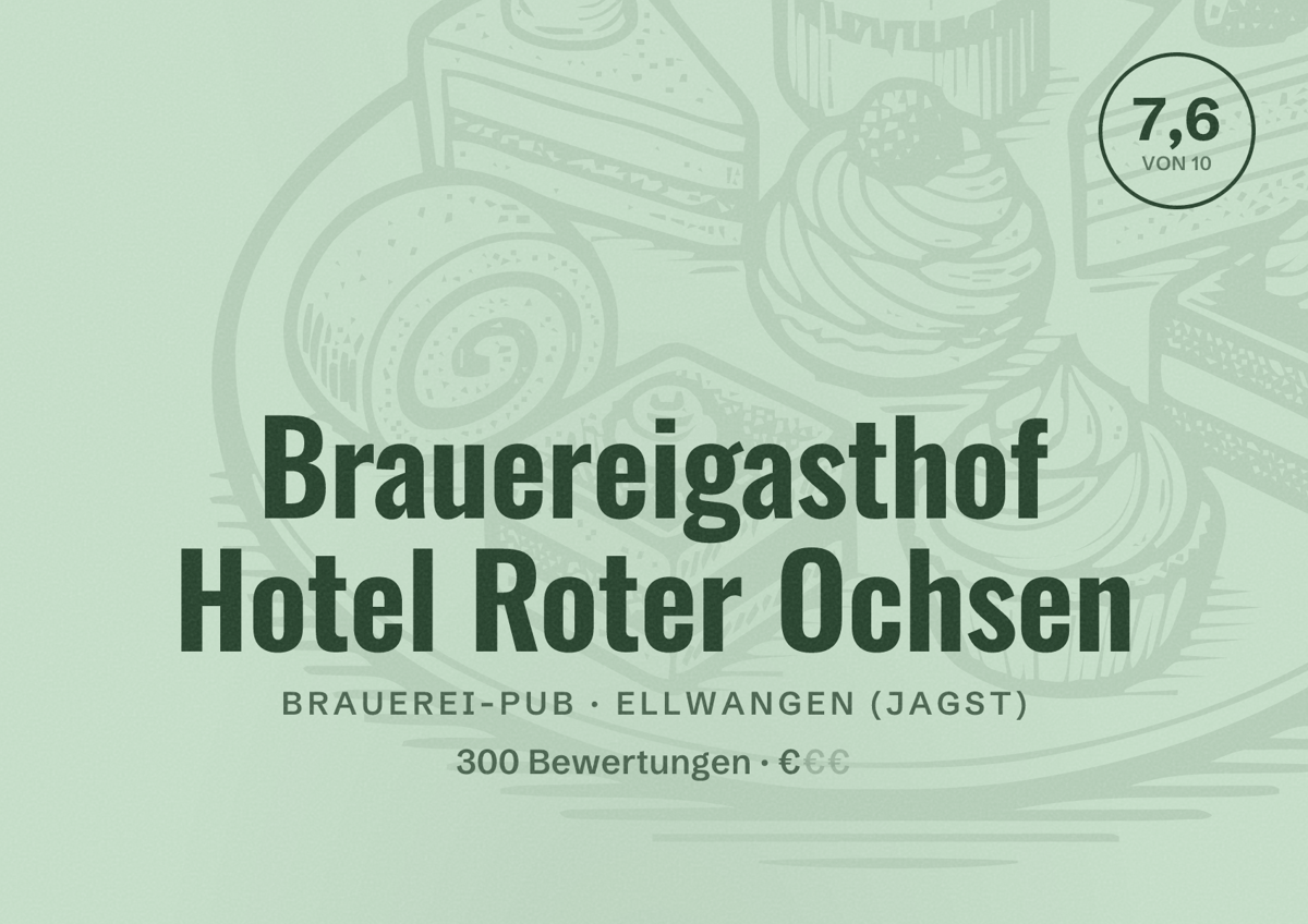 Illustriertes Poster von Brauereigasthof Hotel Roter Ochsen, Brauerei-Pub in Ellwangen (Jagst): Bewertung 7,6 von 10 aus 300 Bewertungen, Preisniveau €