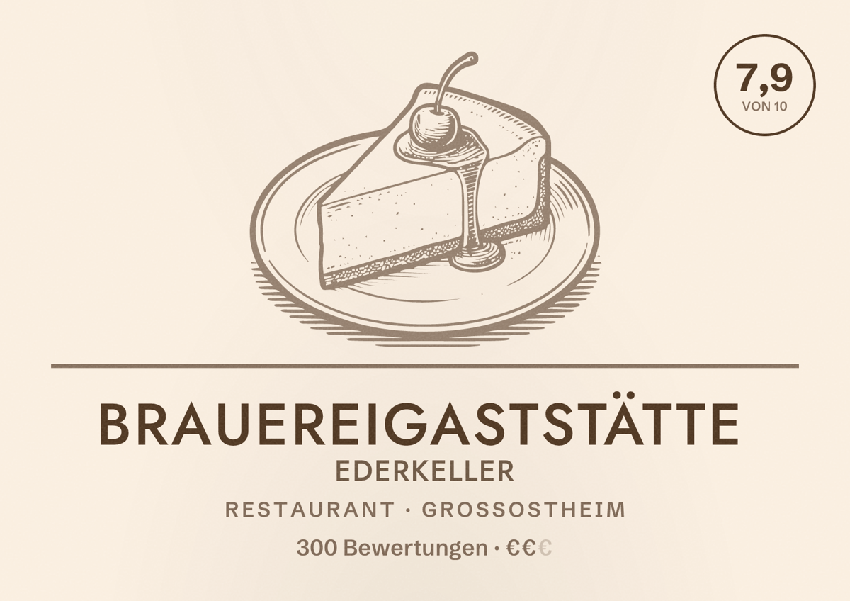 Illustriertes Poster von Brauereigaststätte Ederkeller, Restaurant in Großostheim: Bewertung 7,9 von 10 aus 300 Bewertungen, Preisniveau €€