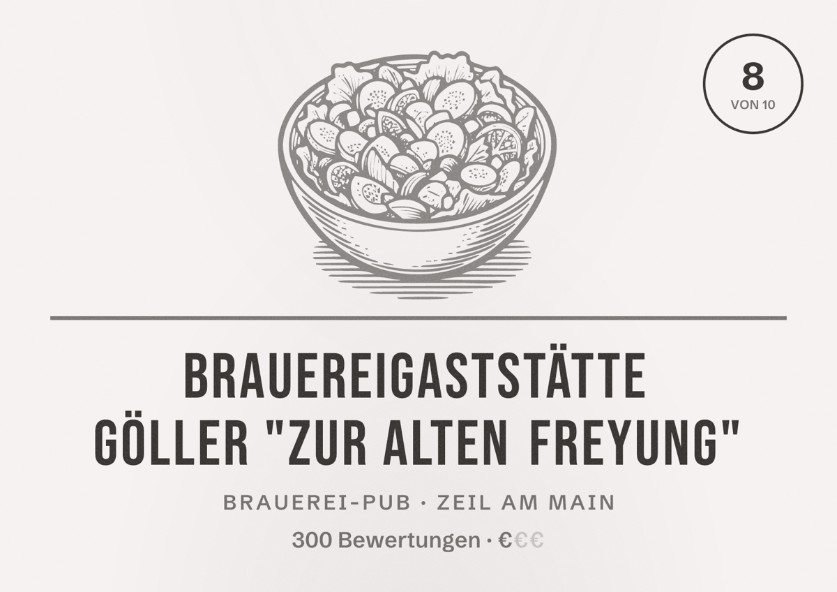 Illustriertes Poster von Brauereigaststätte Göller "Zur Alten Freyung", Brauerei-Pub in Zeil am Main: Bewertung 8 von 10 aus 300 Bewertungen, Preisniveau €