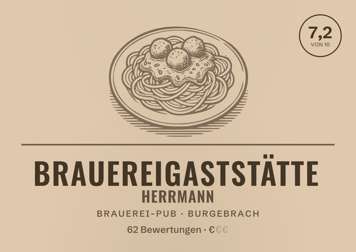 Illustriertes Poster von Brauereigaststätte Herrmann, Brauerei-Pub in Burgebrach: Bewertung 7,2 von 10 aus 62 Bewertungen, Preisniveau €