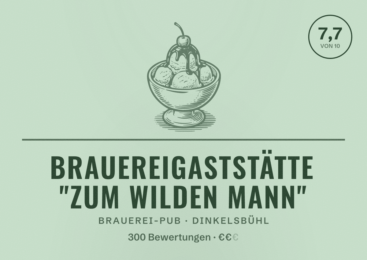 Illustriertes Poster von Brauereigaststätte "zum Wilden Mann", Brauerei-Pub in Dinkelsbühl: Bewertung 7,7 von 10 aus 300 Bewertungen, Preisniveau €€