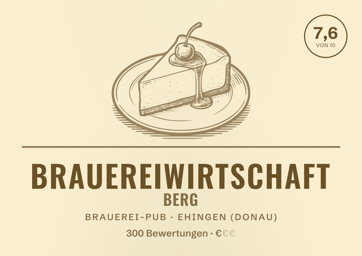 Illustriertes Poster von BrauereiWirtschaft Berg, Brauerei-Pub in Ehingen (Donau): Bewertung 7,6 von 10 aus 300 Bewertungen, Preisniveau €