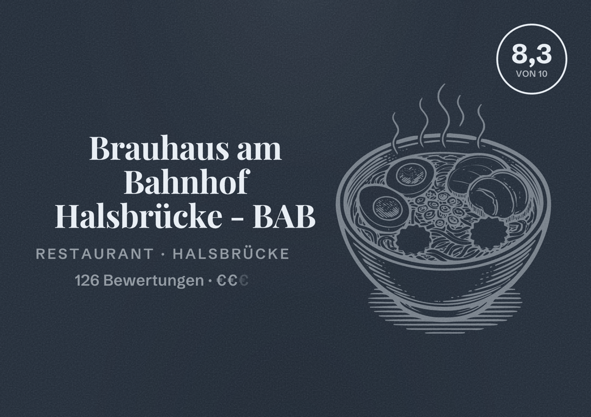 Illustriertes Poster von Brauhaus am Bahnhof Halsbrücke - BAB, Restaurant in Halsbrücke: Bewertung 8,3 von 10 aus 126 Bewertungen, Preisniveau €€