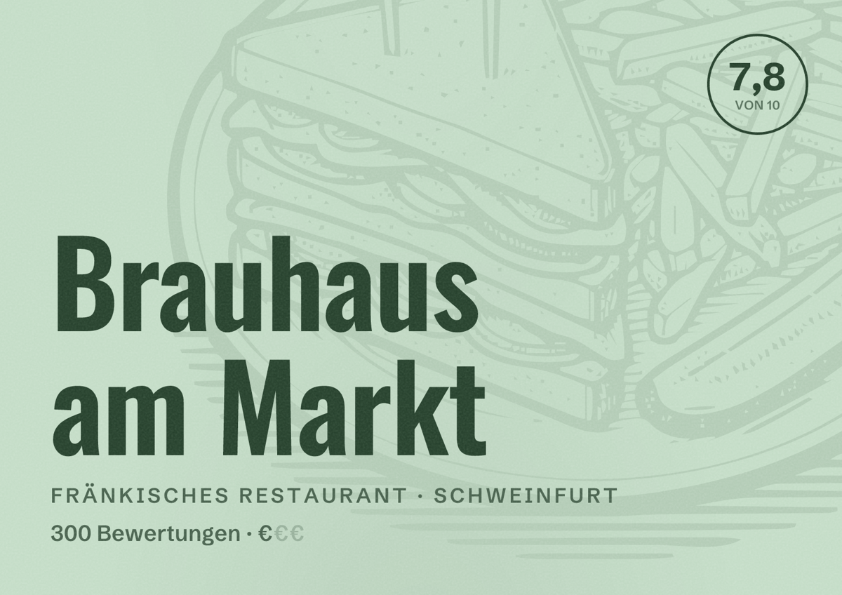 Illustriertes Poster von Brauhaus am Markt, Fränkisches Restaurant in Schweinfurt: Bewertung 7,8 von 10 aus 300 Bewertungen, Preisniveau €