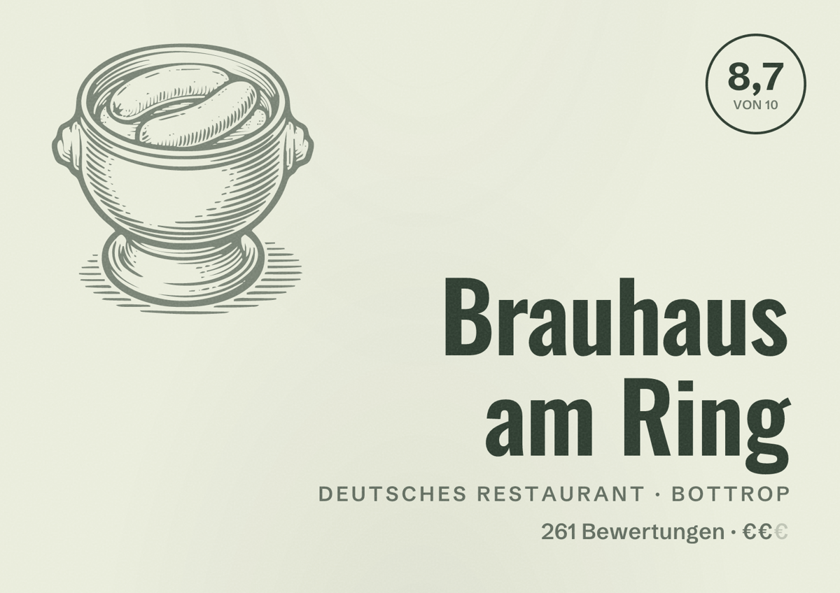 Illustriertes Poster von Brauhaus am Ring, Deutsches Restaurant in Bottrop: Bewertung 8,7 von 10 aus 261 Bewertungen, Preisniveau €€