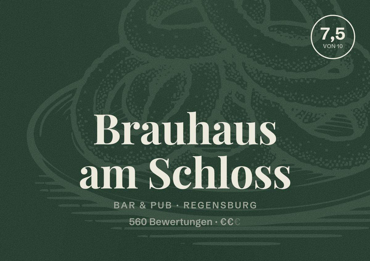 Illustriertes Poster von Brauhaus am Schloss, Bar & Pub in Regensburg: Bewertung 7,5 von 10 aus 560 Bewertungen, Preisniveau €€