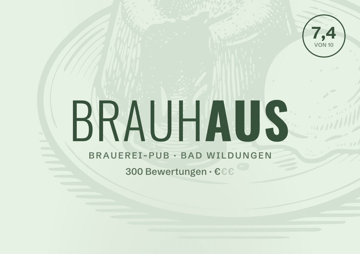 Illustriertes Poster von Brauhaus, Brauerei-Pub in Bad Wildungen: Bewertung 7,4 von 10 aus 300 Bewertungen, Preisniveau €