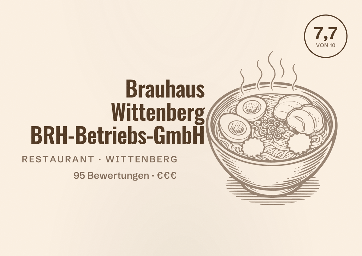 Illustriertes Poster von Brauhaus Wittenberg BRH-Betriebs-GmbH, Restaurant in Wittenberg: Bewertung 7,7 von 10 aus 95 Bewertungen, Preisniveau €€€