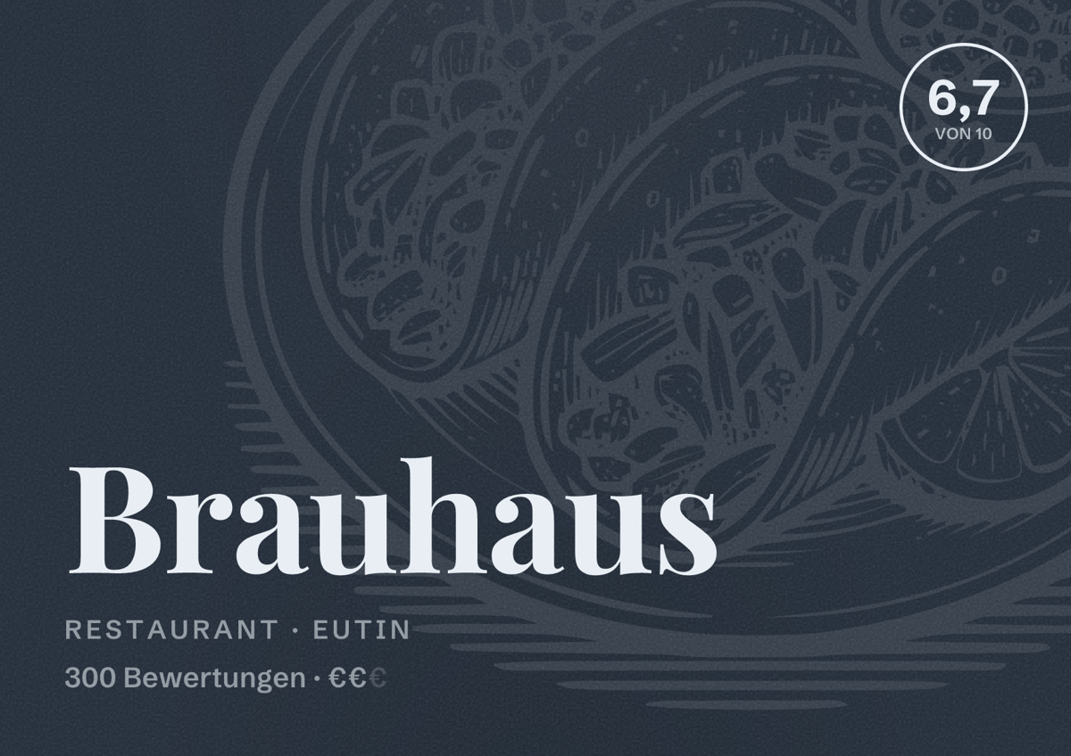 Illustriertes Poster von Brauhaus, Restaurant in Eutin: Bewertung 6,7 von 10 aus 300 Bewertungen, Preisniveau €€