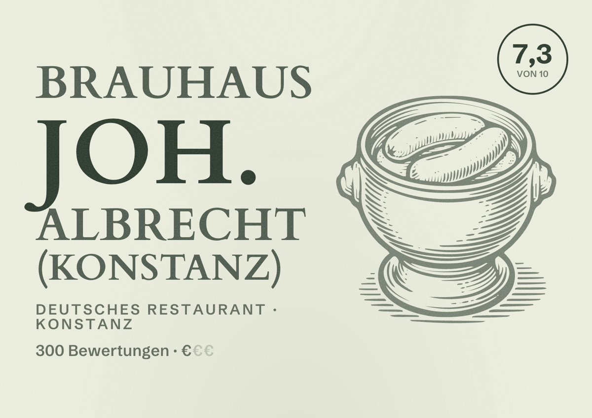 Illustriertes Poster von Brauhaus Joh. Albrecht (Konstanz), Deutsches Restaurant in Konstanz: Bewertung 7,3 von 10 aus 300 Bewertungen, Preisniveau €