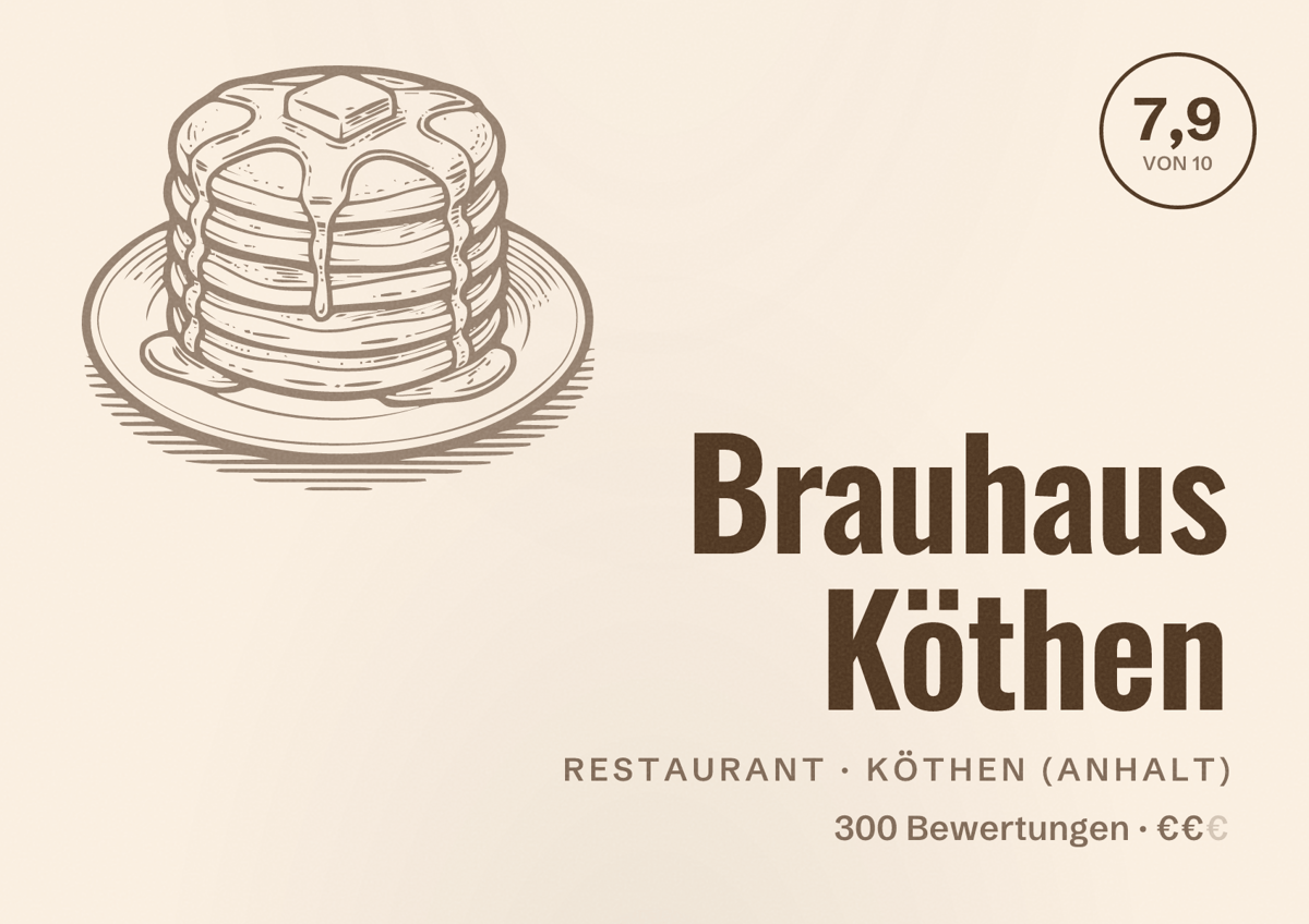 Illustriertes Poster von Brauhaus Köthen, Restaurant in Köthen (Anhalt): Bewertung 7,9 von 10 aus 300 Bewertungen, Preisniveau €€