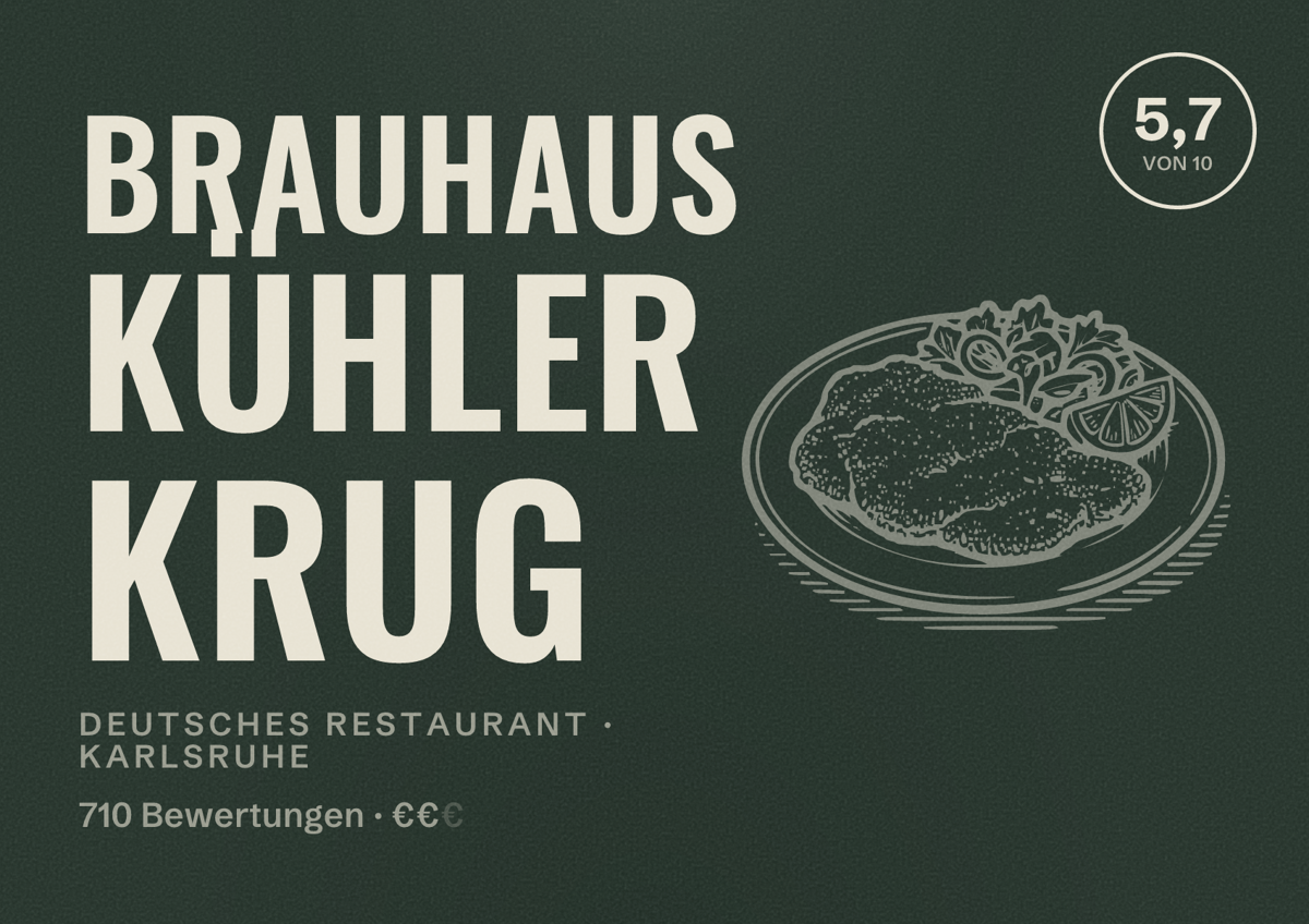 Illustriertes Poster von Brauhaus Kühler Krug, Deutsches Restaurant in Karlsruhe: Bewertung 5,7 von 10 aus 710 Bewertungen, Preisniveau €€