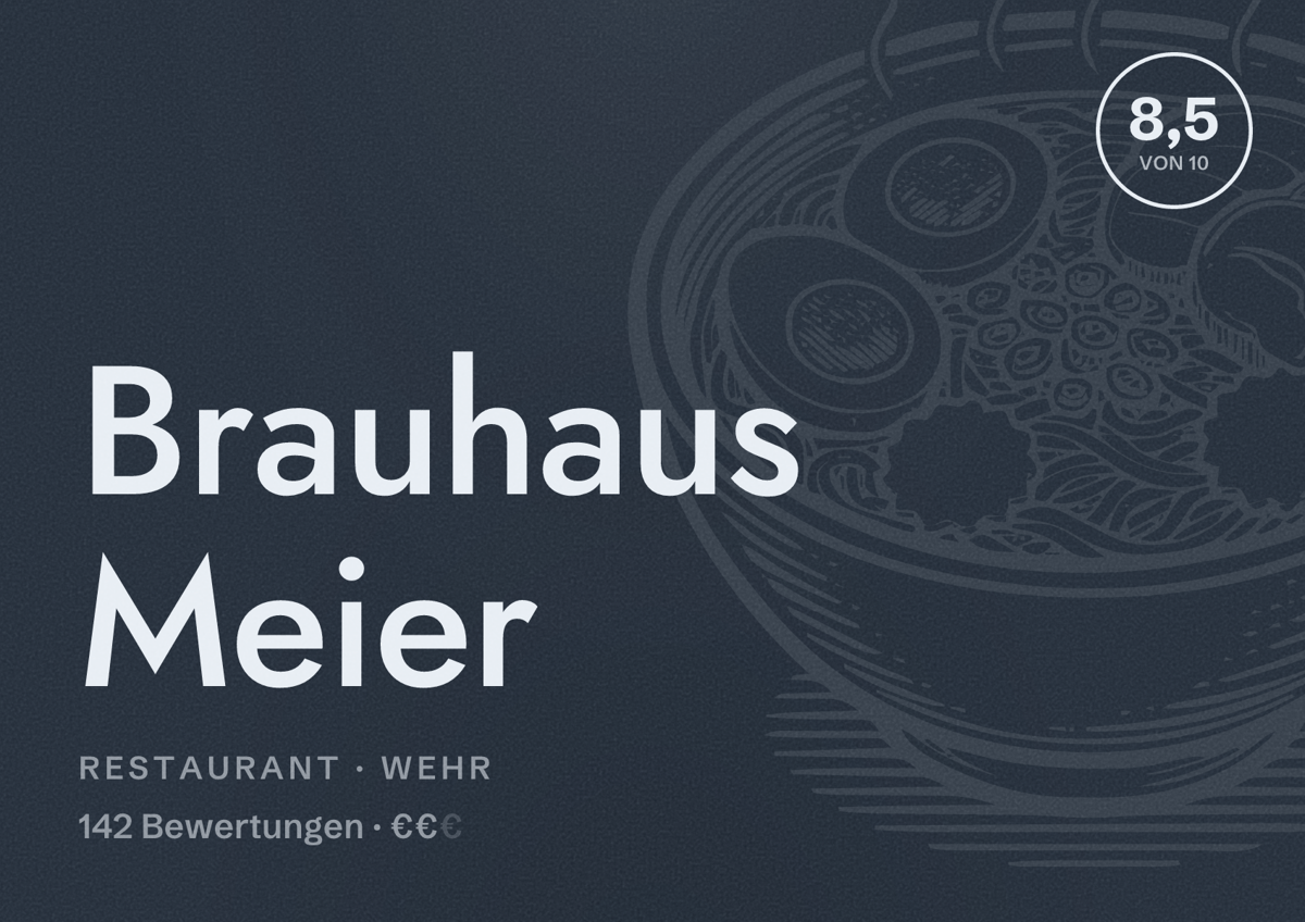 Illustriertes Poster von Brauhaus Meier, Restaurant in Wehr: Bewertung 8,5 von 10 aus 142 Bewertungen, Preisniveau €€