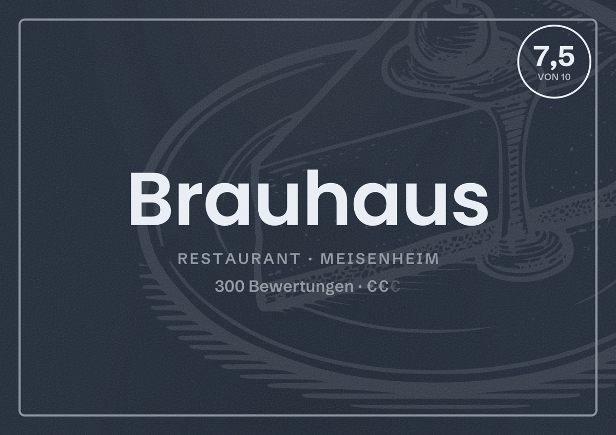 Illustriertes Poster von Brauhaus, Restaurant in Meisenheim: Bewertung 7,5 von 10 aus 300 Bewertungen, Preisniveau €€