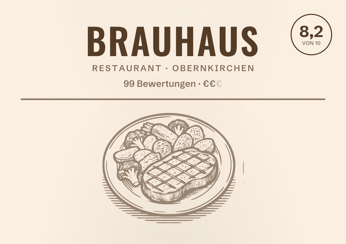 Illustriertes Poster von Brauhaus, Restaurant in Obernkirchen: Bewertung 8,2 von 10 aus 99 Bewertungen, Preisniveau €€
