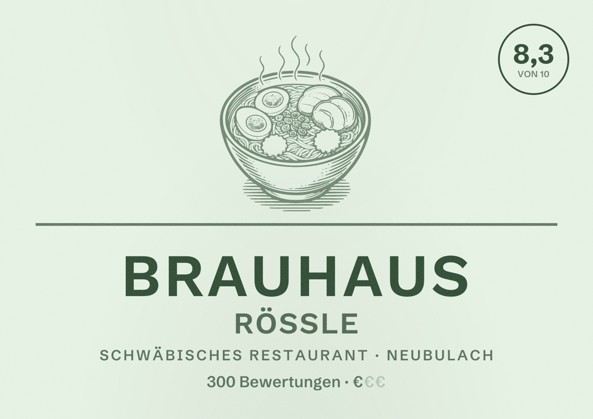 Illustriertes Poster von Brauhaus Rössle, Schwäbisches Restaurant in Neubulach: Bewertung 8,3 von 10 aus 300 Bewertungen, Preisniveau €