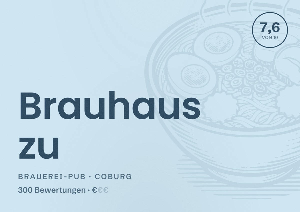 Illustriertes Poster von Brauhaus zu, Brauerei-Pub in Coburg: Bewertung 7,6 von 10 aus 300 Bewertungen, Preisniveau €