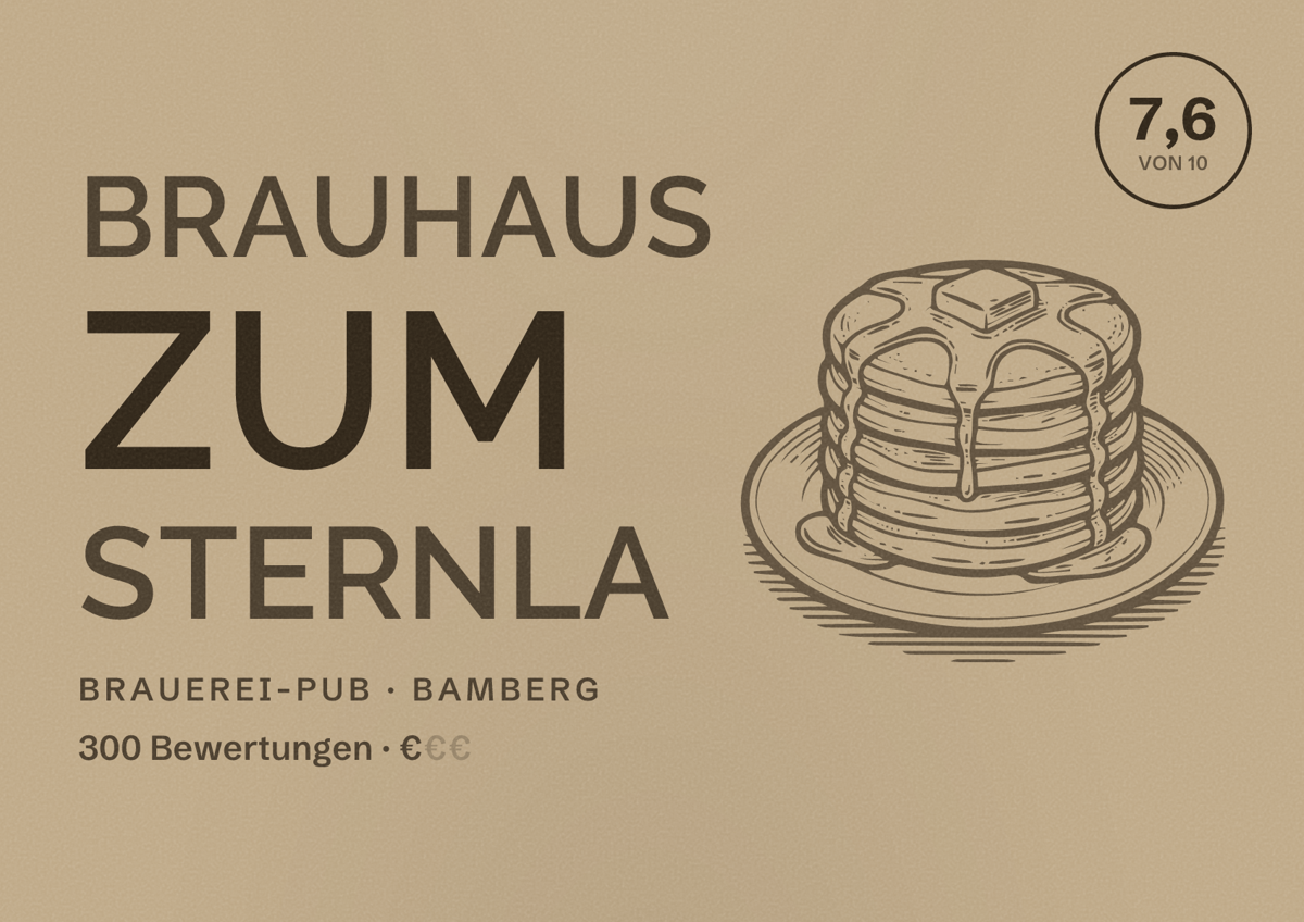 Illustriertes Poster von Brauhaus Zum Sternla, Brauerei-Pub in Bamberg: Bewertung 7,6 von 10 aus 300 Bewertungen, Preisniveau €