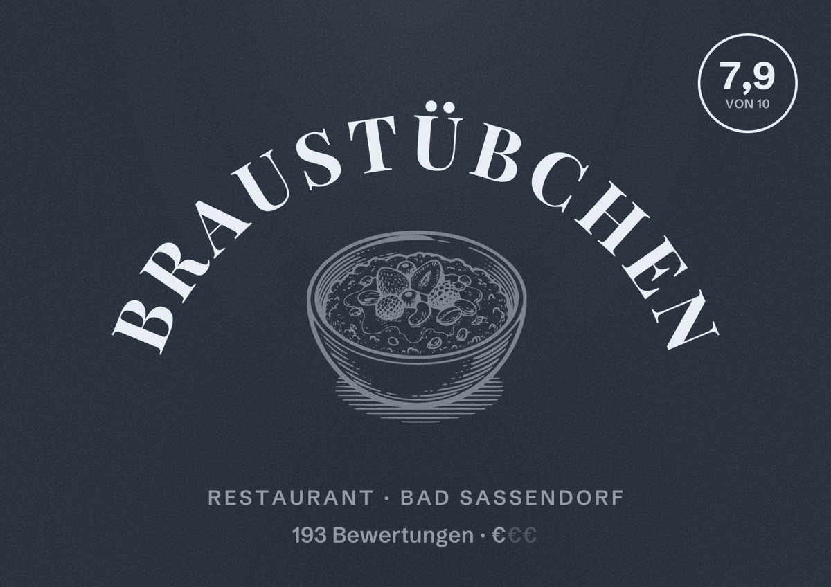 Illustriertes Poster von Braustübchen, Restaurant in Bad Sassendorf: Bewertung 7,9 von 10 aus 193 Bewertungen, Preisniveau €