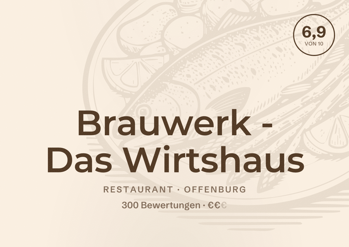 Illustriertes Poster von Brauwerk - Das Wirtshaus, Restaurant in Offenburg: Bewertung 6,9 von 10 aus 300 Bewertungen, Preisniveau €€