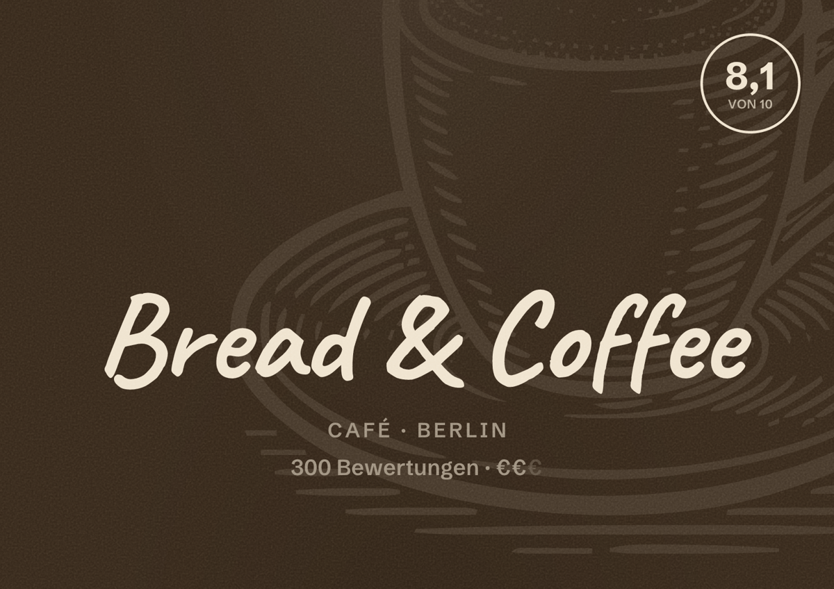 Illustriertes Poster von Bread & Coffee, Café in Berlin: Bewertung 8,1 von 10 aus 300 Bewertungen, Preisniveau €€