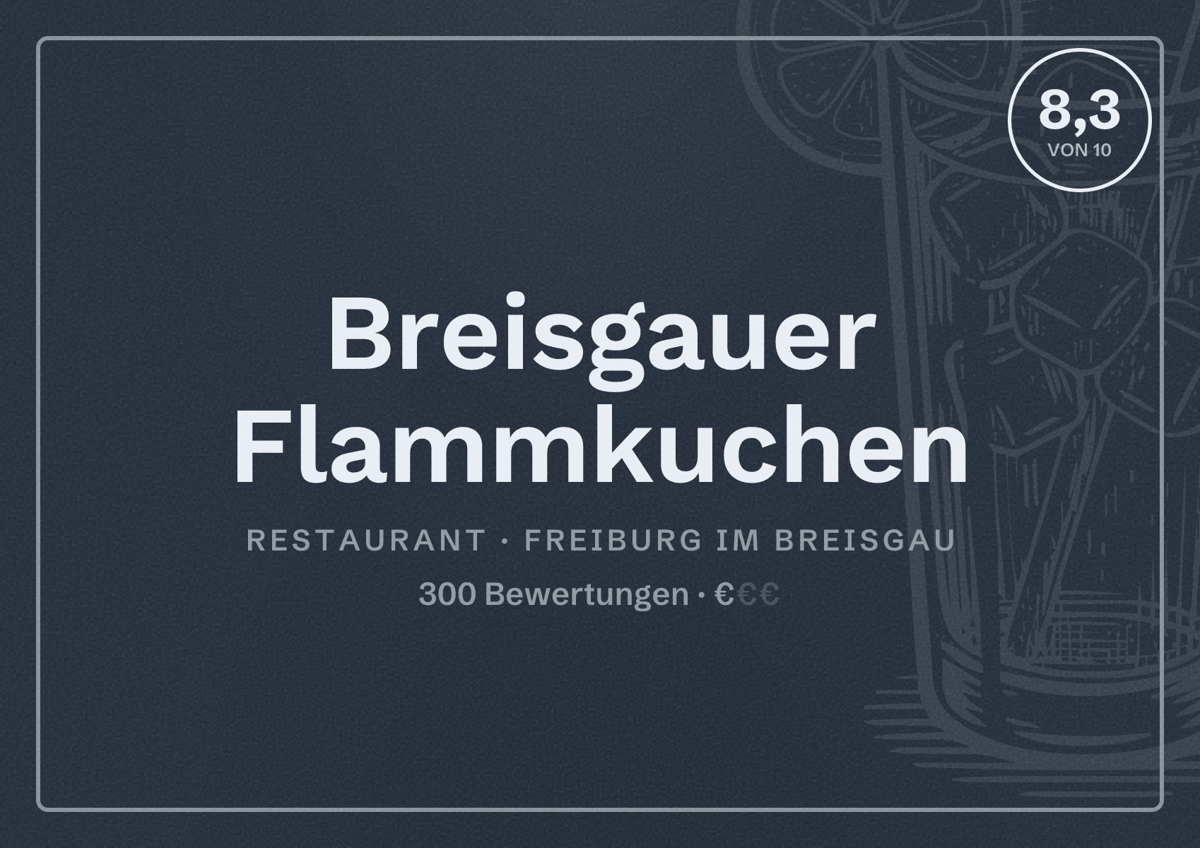 Illustriertes Poster von Breisgauer Flammkuchen, Restaurant in Freiburg im Breisgau: Bewertung 8,3 von 10 aus 300 Bewertungen, Preisniveau €