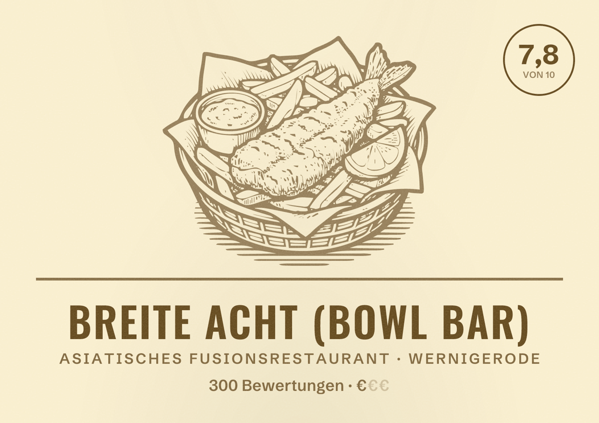 Illustriertes Poster von Breite Acht (Bowl Bar), Asiatisches Fusionsrestaurant in Wernigerode: Bewertung 7,8 von 10 aus 300 Bewertungen, Preisniveau €