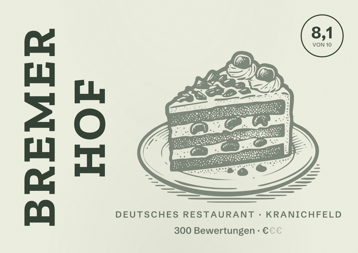 Illustriertes Poster von Bremer Hof, Deutsches Restaurant in Kranichfeld: Bewertung 8,1 von 10 aus 300 Bewertungen, Preisniveau €