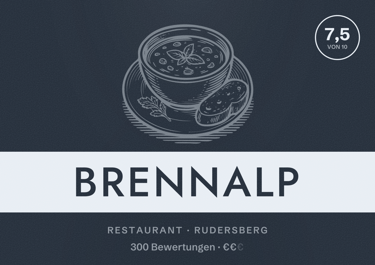 Illustriertes Poster von BrennAlp, Restaurant in Rudersberg: Bewertung 7,5 von 10 aus 300 Bewertungen, Preisniveau €€