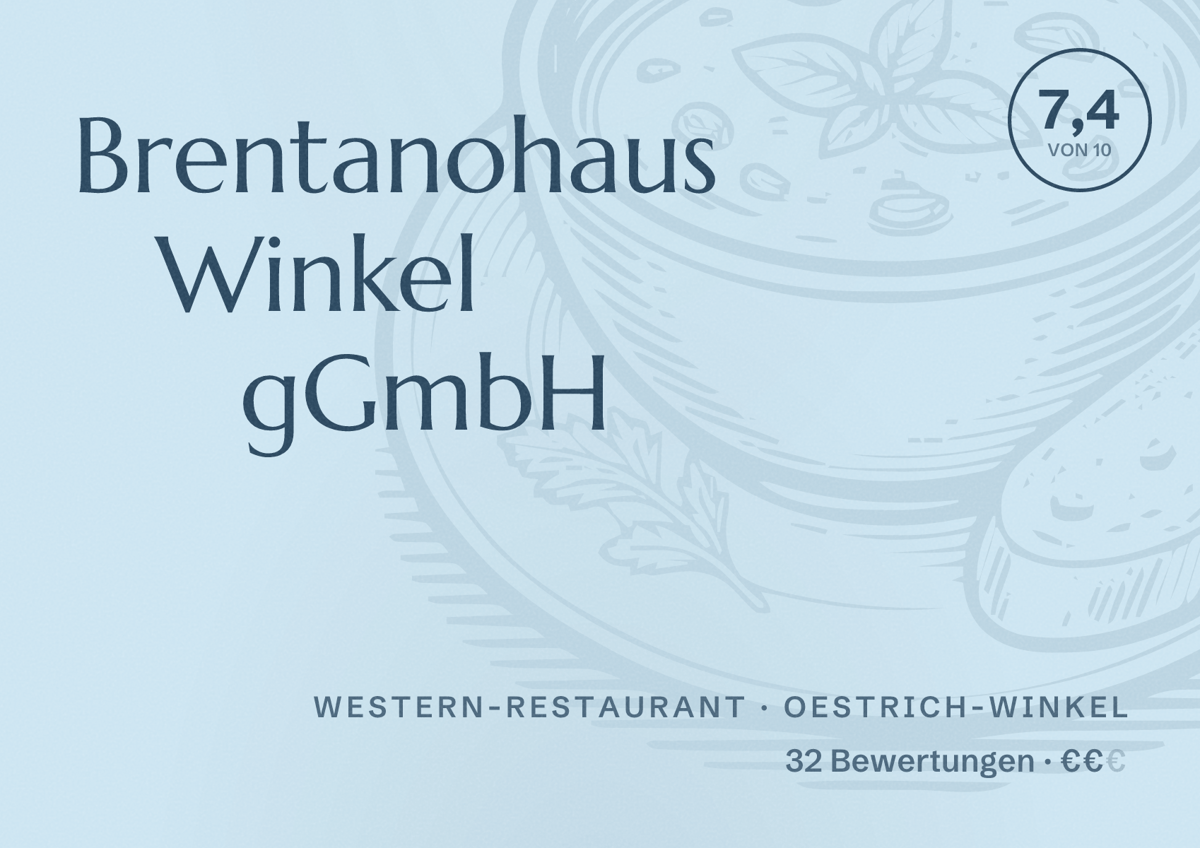 Illustriertes Poster von Brentanohaus Winkel gGmbH, Western-Restaurant in Oestrich-Winkel: Bewertung 7,4 von 10 aus 32 Bewertungen, Preisniveau €€