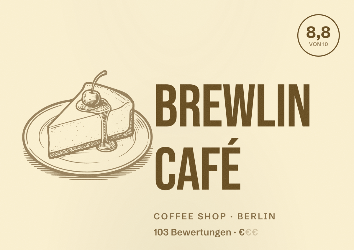 Illustriertes Poster von Brewlin Café, Coffee Shop in Berlin: Bewertung 8,8 von 10 aus 103 Bewertungen, Preisniveau €