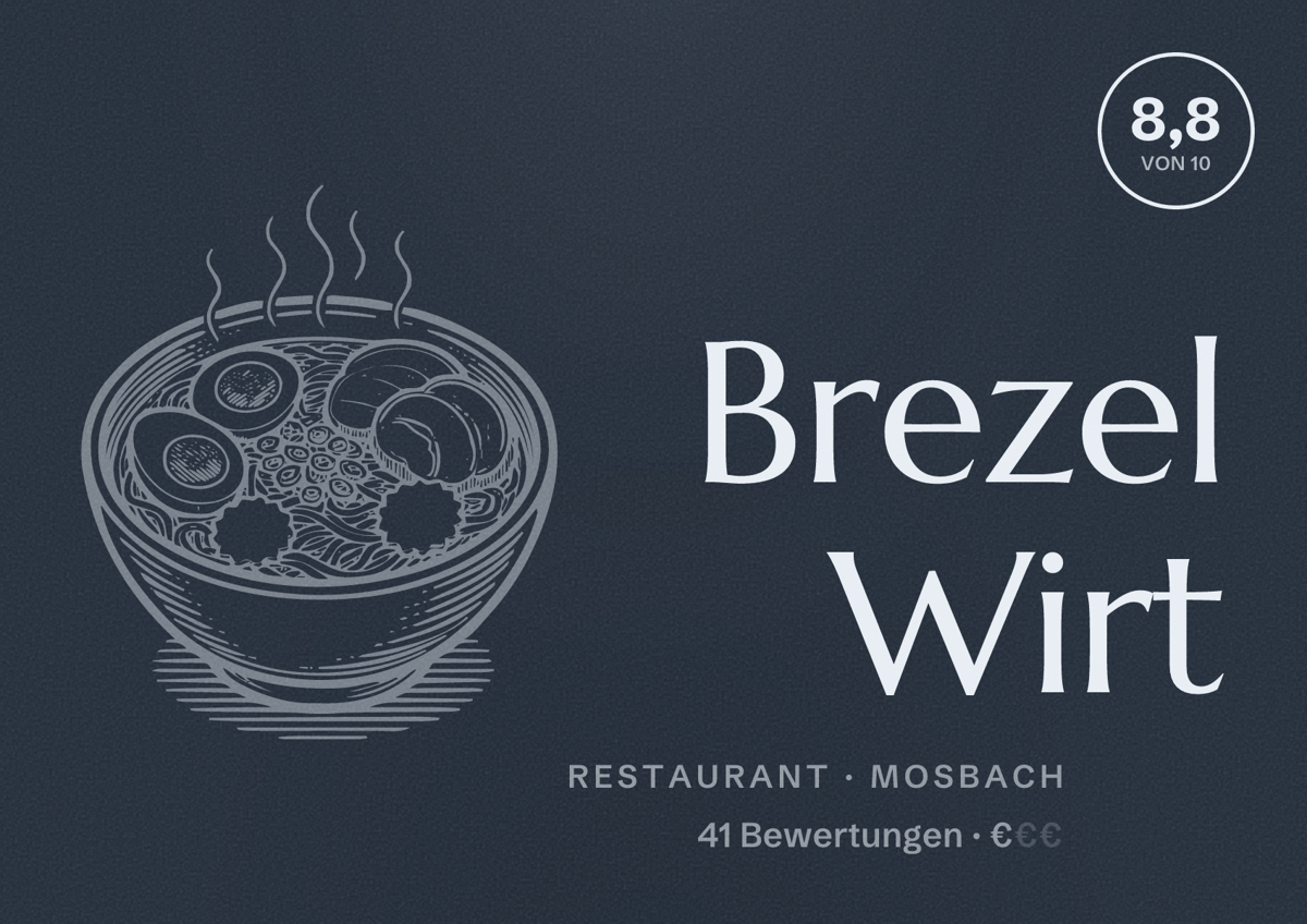Illustriertes Poster von Brezel Wirt, Restaurant in Mosbach: Bewertung 8,8 von 10 aus 41 Bewertungen, Preisniveau €