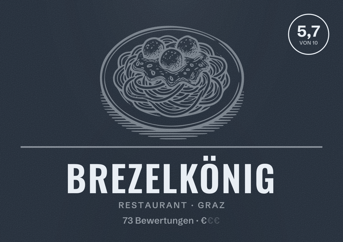 Illustriertes Poster von Brezelkönig, Restaurant in Graz: Bewertung 5,7 von 10 aus 73 Bewertungen, Preisniveau €