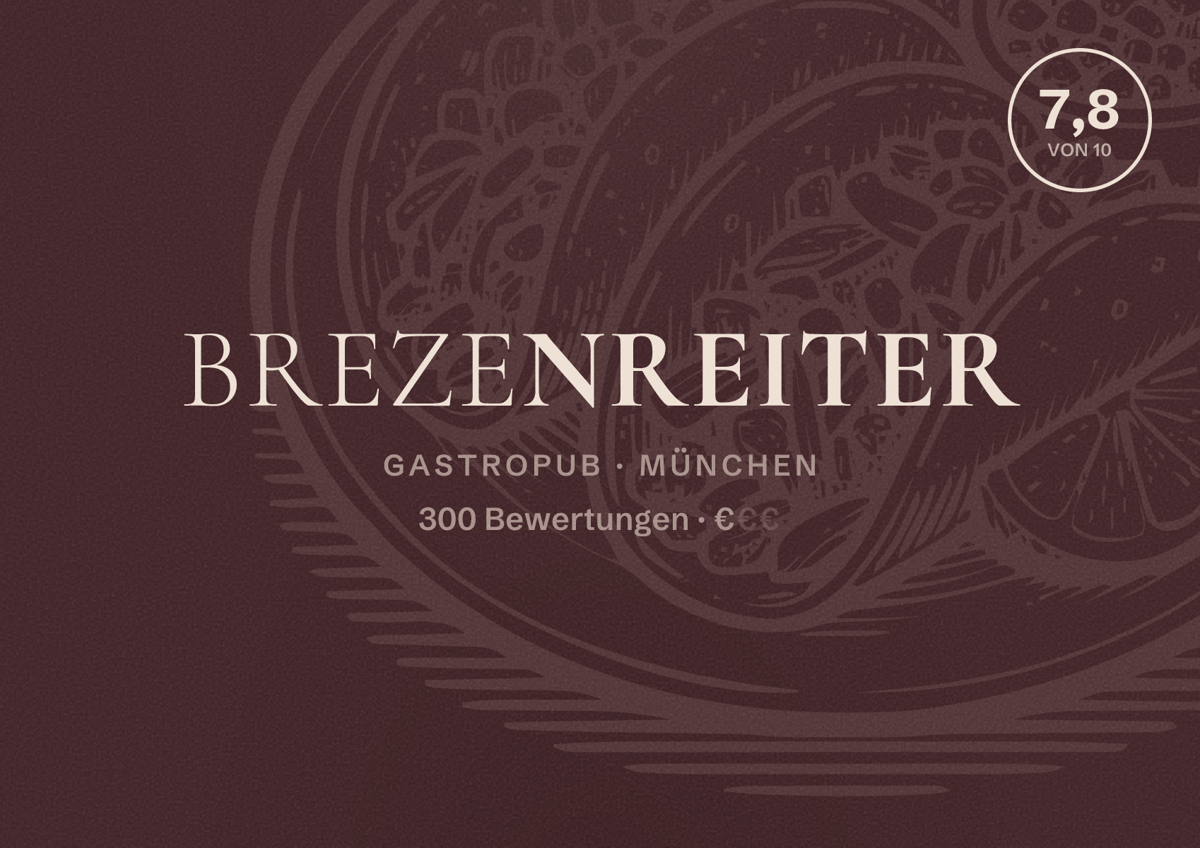 Illustriertes Poster von Brezenreiter, Gastropub in München: Bewertung 7,8 von 10 aus 300 Bewertungen, Preisniveau €