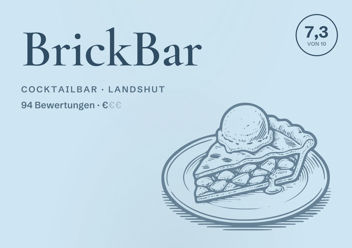 Illustriertes Poster von BrickBar, Cocktailbar in Landshut: Bewertung 7,3 von 10 aus 94 Bewertungen, Preisniveau €