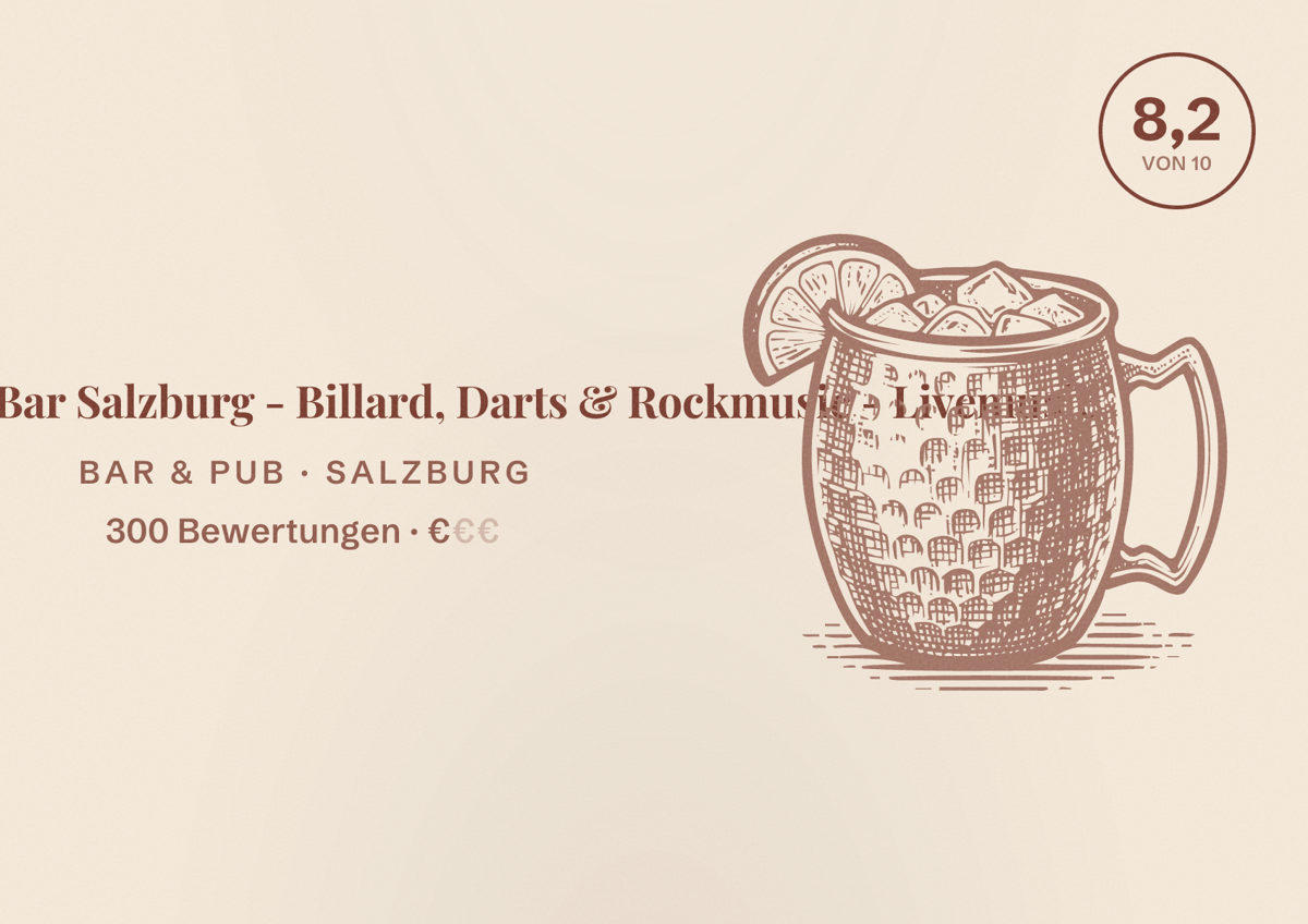 Illustriertes Poster von Bricks Music Bar Salzburg - Billard, Darts & Rockmusic - Livemusic, Bar & Pub in Salzburg: Bewertung 8,2 von 10 aus 300 Bewertungen, Preisniveau €