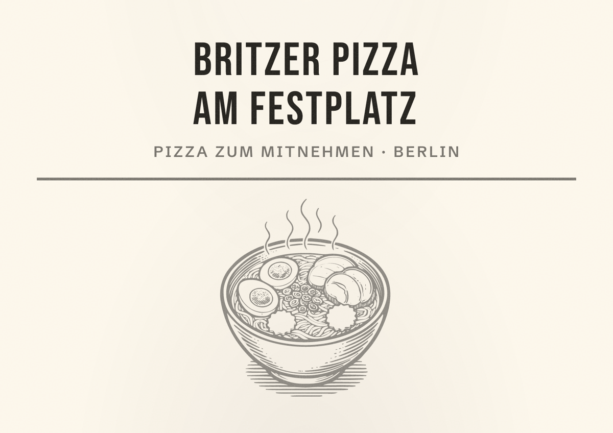 Illustriertes Poster von Britzer Pizza am Festplatz, Pizza zum Mitnehmen in Berlin