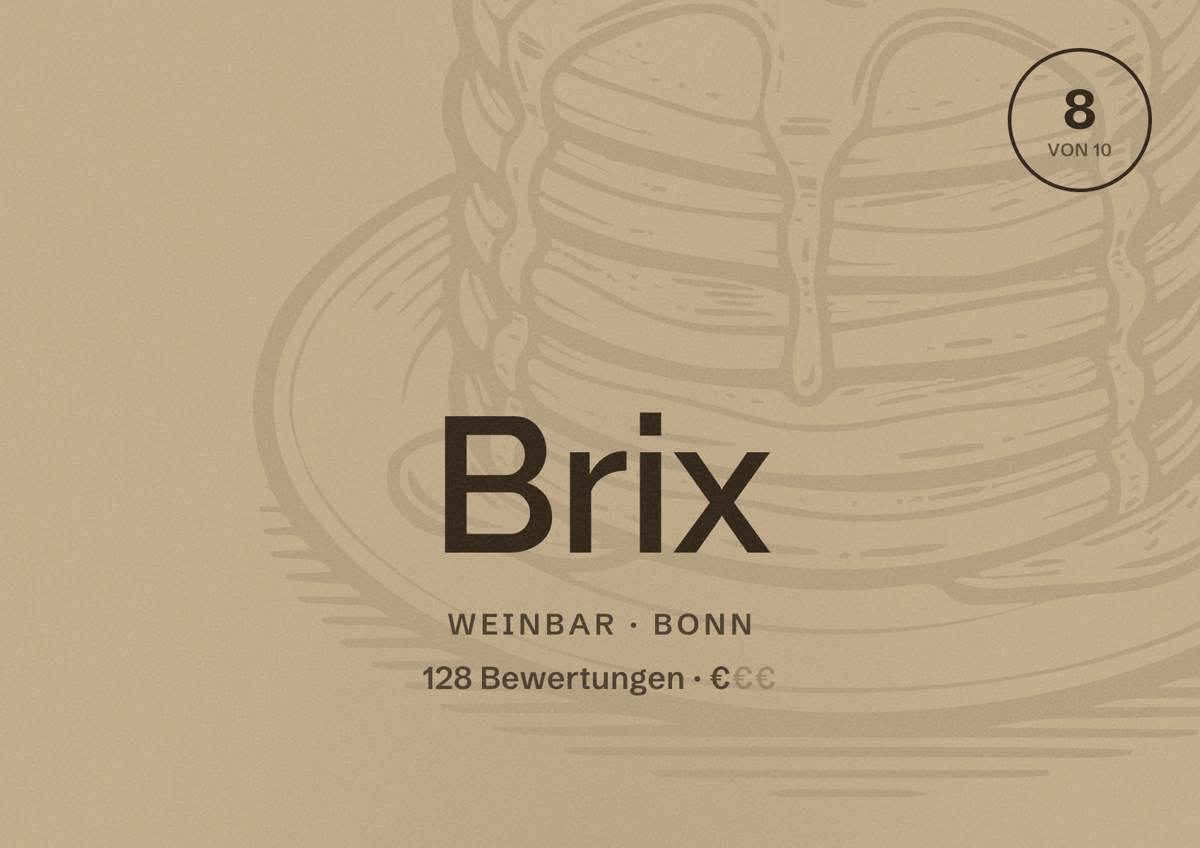 Illustriertes Poster von Brix, Weinbar in Bonn: Bewertung 8 von 10 aus 128 Bewertungen, Preisniveau €