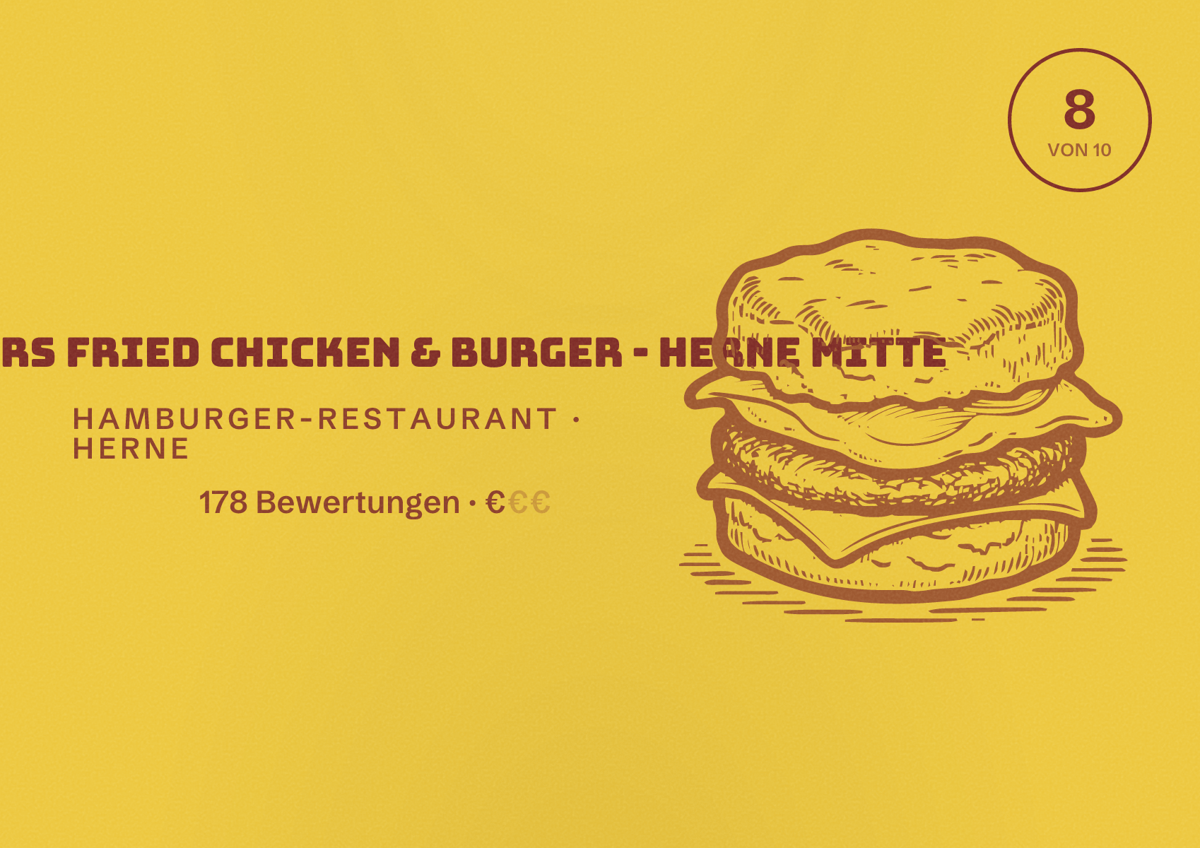Illustriertes Poster von Broasters Fried Chicken & Burger - HERNE MITTE, Hamburger-Restaurant in Herne: Bewertung 8 von 10 aus 178 Bewertungen, Preisniveau €