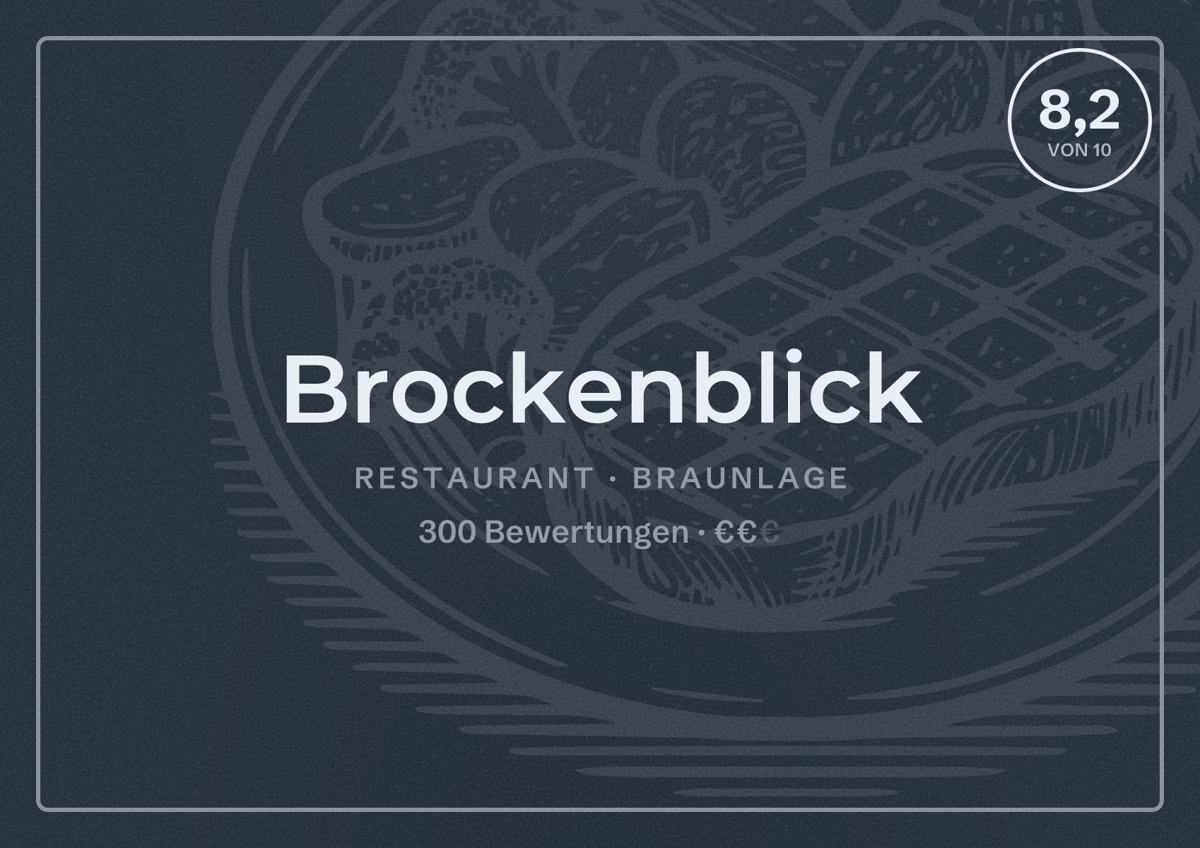 Illustriertes Poster von Brockenblick, Restaurant in Braunlage: Bewertung 8,2 von 10 aus 300 Bewertungen, Preisniveau €€