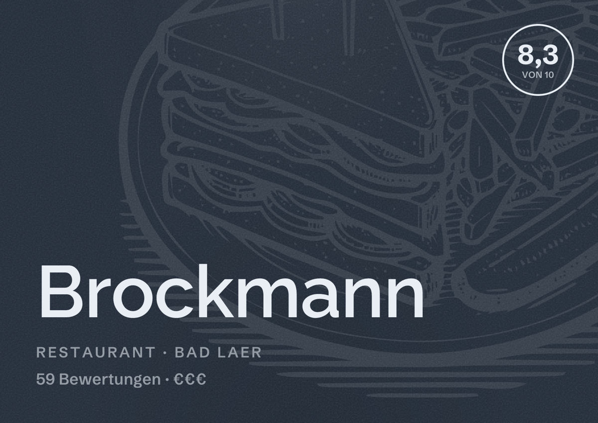 Illustriertes Poster von Brockmann, Restaurant in Bad Laer: Bewertung 8,3 von 10 aus 59 Bewertungen, Preisniveau €€€