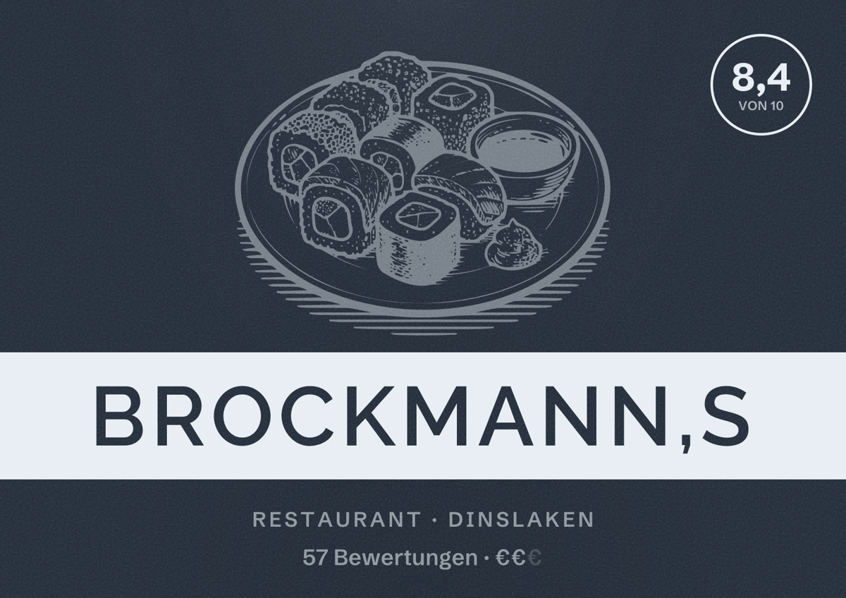 Illustriertes Poster von Brockmann,s, Restaurant in Dinslaken: Bewertung 8,4 von 10 aus 57 Bewertungen, Preisniveau €€