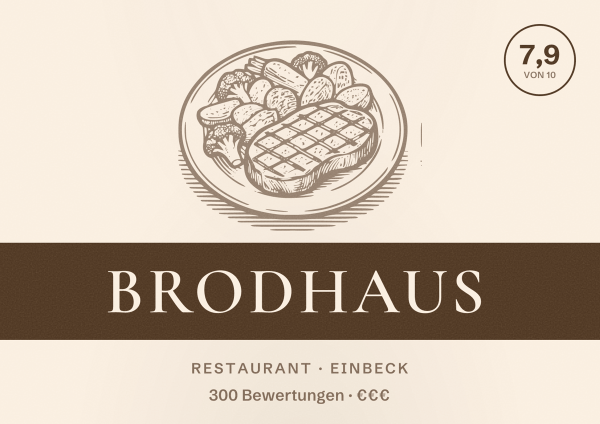 Illustriertes Poster von Brodhaus, Restaurant in Einbeck: Bewertung 7,9 von 10 aus 300 Bewertungen, Preisniveau €€€