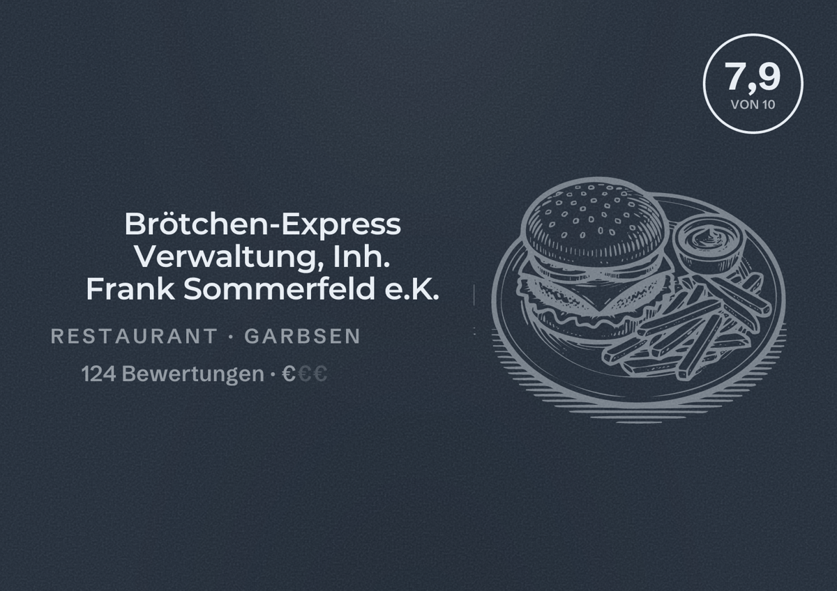 Illustriertes Poster von Brötchen-Express Verwaltung, Inh. Frank Sommerfeld e.K., Restaurant in Garbsen: Bewertung 7,9 von 10 aus 124 Bewertungen, Preisniveau €