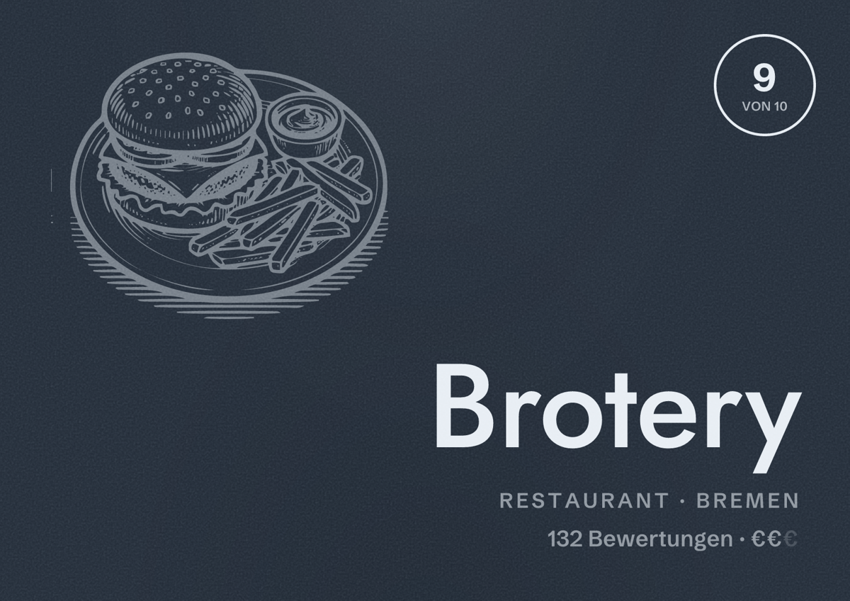 Illustriertes Poster von Brotery, Restaurant in Bremen: Bewertung 9 von 10 aus 132 Bewertungen, Preisniveau €€