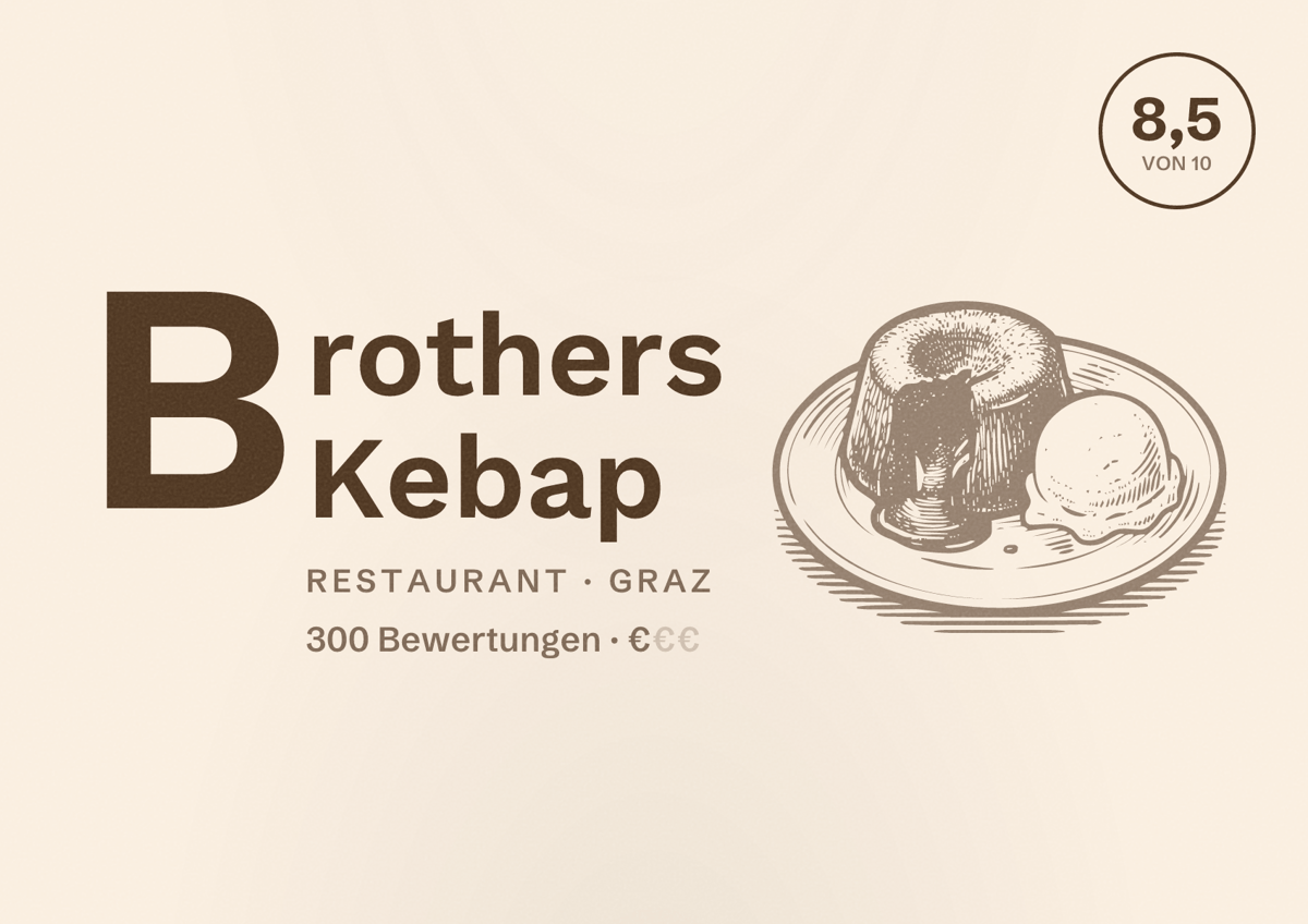 Illustriertes Poster von Brothers Kebap, Restaurant in Graz: Bewertung 8,5 von 10 aus 300 Bewertungen, Preisniveau €