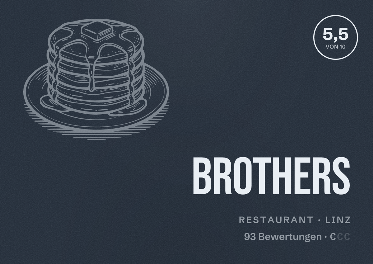 Illustriertes Poster von Brothers, Restaurant in Linz: Bewertung 5,5 von 10 aus 93 Bewertungen, Preisniveau €