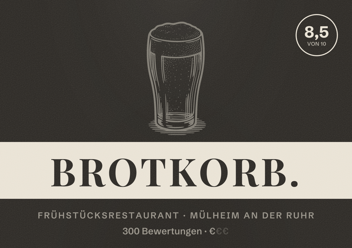 Illustriertes Poster von Brotkorb., Frühstücksrestaurant in Mülheim an der Ruhr: Bewertung 8,5 von 10 aus 300 Bewertungen, Preisniveau €